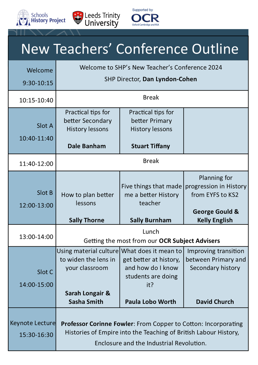 Here's the schedule for our spectacular conference #SHPNTC24 - we appreciate it's on a Sat, which is precious time, but the good news is your ticket gives you access to ALL workshops to watch at your pleasure. Get 'em here schoolshistoryproject.co.uk/conferences/