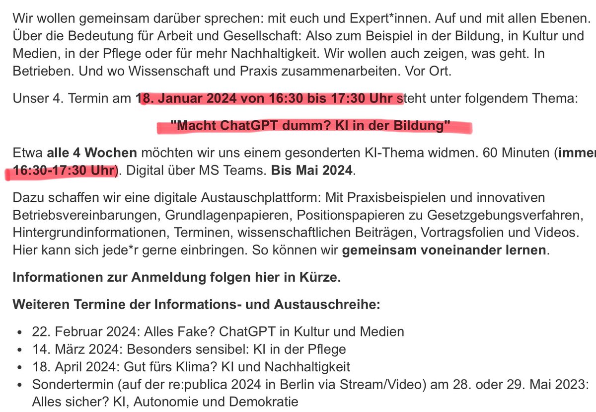 Macht KI dumm? #ChatGPT verwirrt Schule

Vormerken: am 18. Januar diskutieren Elke Hannack (<a href="/dgb_news/">DGB - Deutscher Gewerkschaftsbund</a>), <a href="/Flo_Fabricius/">Florian Fabricius</a> &amp; ich über die alte #Spitzer-Frage. Spoiler: Warum sollten Kevin&amp;Ali Inhaltsangabe üben, wenn ChatGPT sie ihnen blitzschnell erstellt? dgb.de/termine/++co++…