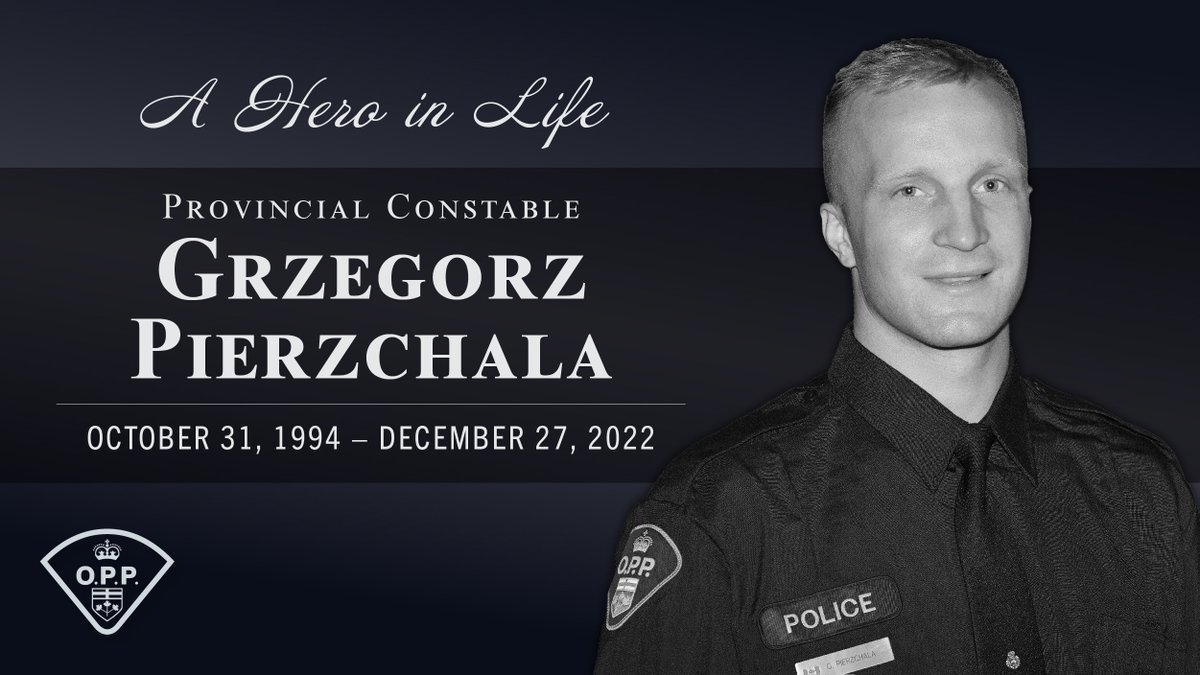 One year ago, #OPP Constable Grzegorz (Greg) Pierzchala was tragically killed in the line of duty. Today we honour his life and sacrifice, a selfless #HeroInLife.