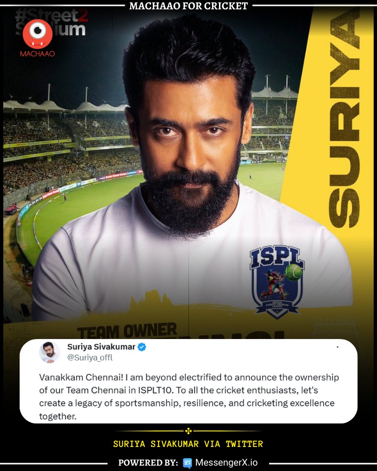 Suriya Sivakumar becomes owner of Chennai team in Indian Street Premier League

Courtesy: Suriya Sivakumar
.
.
#cricket #sports #SuriyaSivakumar #SuriyaSivakumarTeamOwner #IndianStreetPremierLeague #CricketOwnership #SportsEntrepreneur #TeamChennai #SuriyaSivakumarPride…