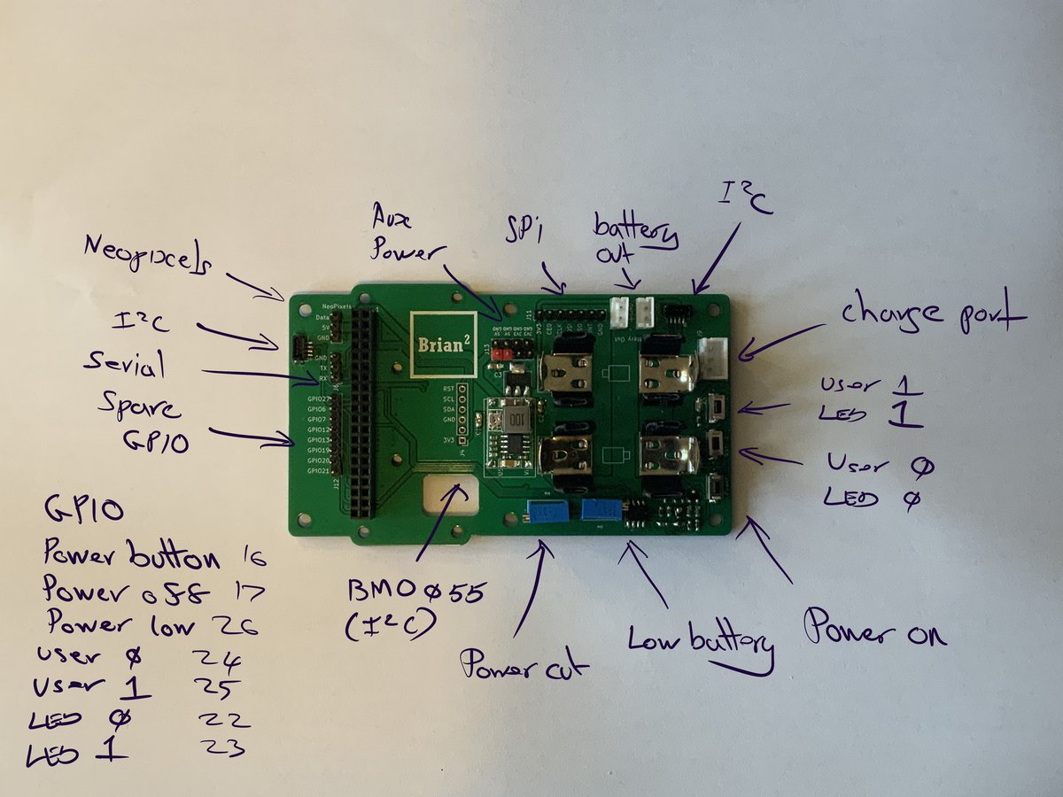 The Brian² custom PCB I designed for our #PiWars robot.
2 errors, luckily both have workarounds. 1 was a missed footprint for a resistor, l was able to solder it across the two pads it was meant to bridge, the I2C socket footprint needs custom lead, pins labelled incorrectly
