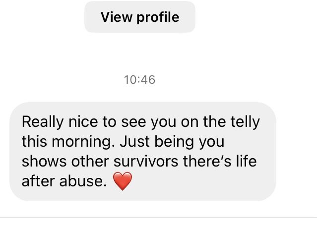 A message I got sent this morning after a weather shift for ⁦@GMB⁩ I’m determined to show that life can be lovely… #domesticabuse is not the end of the story.. just the beginning. And for ⁦@GMB⁩ @itv to show this is hugely important… I’m so very grateful xx ❤️