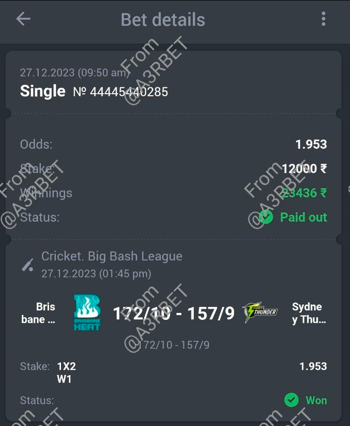 A3RBET's tweet photo. Cricket - Big Bash League

🏏 Brisbane Heat ML ✅
🔖 1.95
💵 21 Units

#GamblingTwitter #SportsBetting #TeamParieur #SportsBet #Betting #FreePicks #A3RBET #SportsBettor

#CricketTwitter #Cricket #BigBash #BigBashLeague #BBL13 #BBL #HeatBBL #SydneyThunder #ThunderBBL

Like + RT https://t.co/7JQbHgyMMa