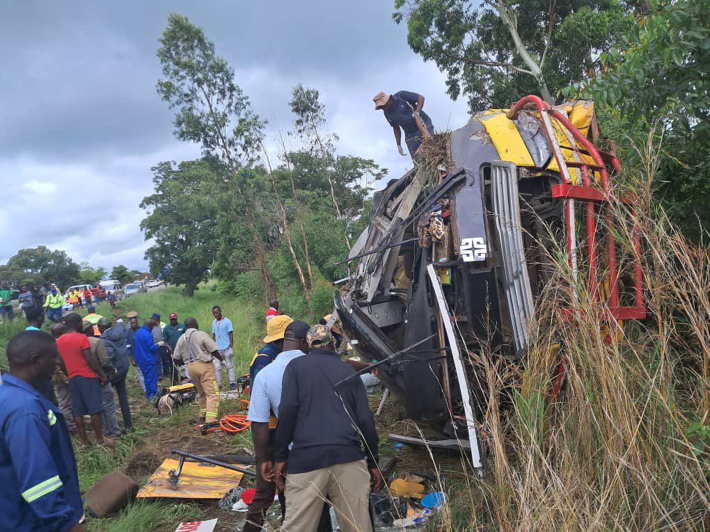 drruwende's tweet photo. Another road traffic accident (RTA) in Marondera of bus category. Immediate revocation of license could be the only language the current public transport drivers understand.

Several ways to deal with these RTA  related premature deaths and injuries:

1)Up the entry requirements for public transport drivers as a general measure for rational thinking, surely someone entrusted with human live must be of certain level of thinking especially with the current "speedy" busses
3)Instill discipline in public transport drivers in whatever way possible 
2) Enforce use of speed limiters 
3)Instill discipline in public transport drivers in whatever way possible 
4) Have numbers that customers can report bad driving be displayed in every bus
5)The offenders e.g overtaking on white continuous line must be severely  punished, revocation of license could be the only language the current public transport drivers understand. 

"Drivers & passengers of the bus category accounted for 50% of the total fatalities in Zimbabwe," WHO 2017
