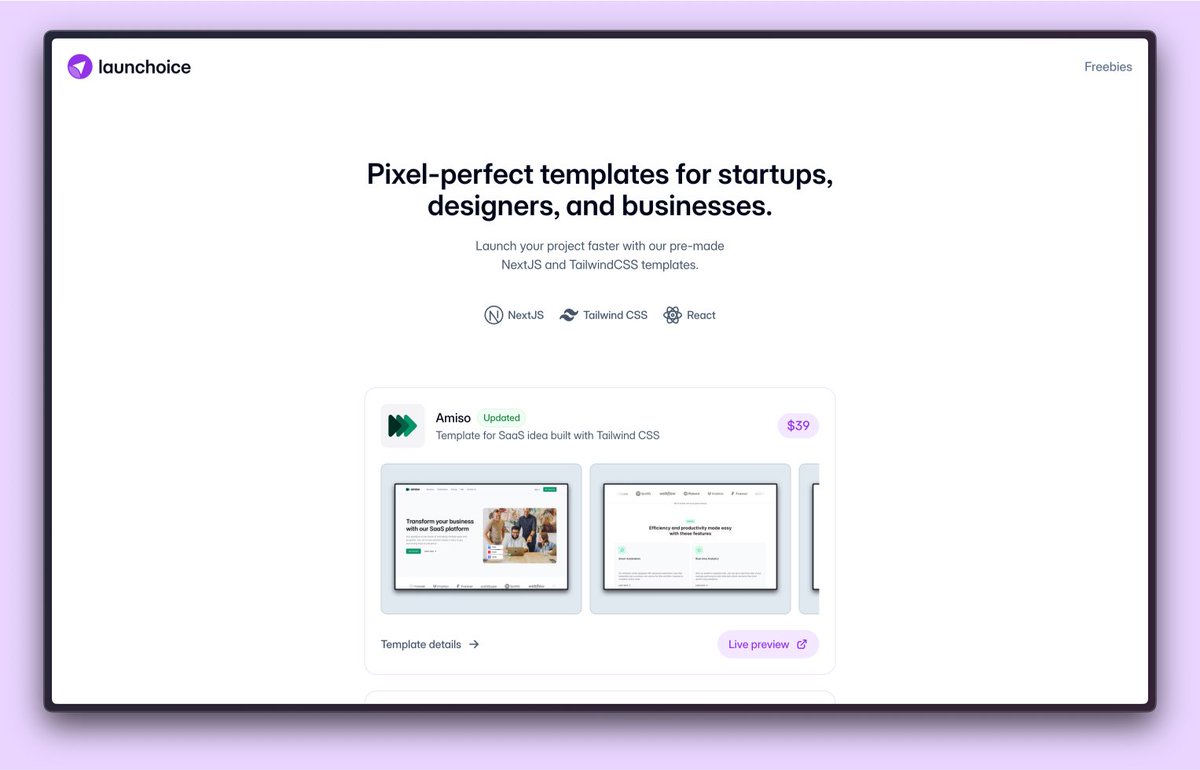 launchoice's tweet photo. Launchoice 3.0 is here 🎉 

– Fully built with @nextjs
– Based on lovely @tailwindcss
– CMS @prismicio
– Deployed on @vercel

Check it out 📷 https://t.co/ORg30CkpWx https://t.co/3mCmNVwGaR
