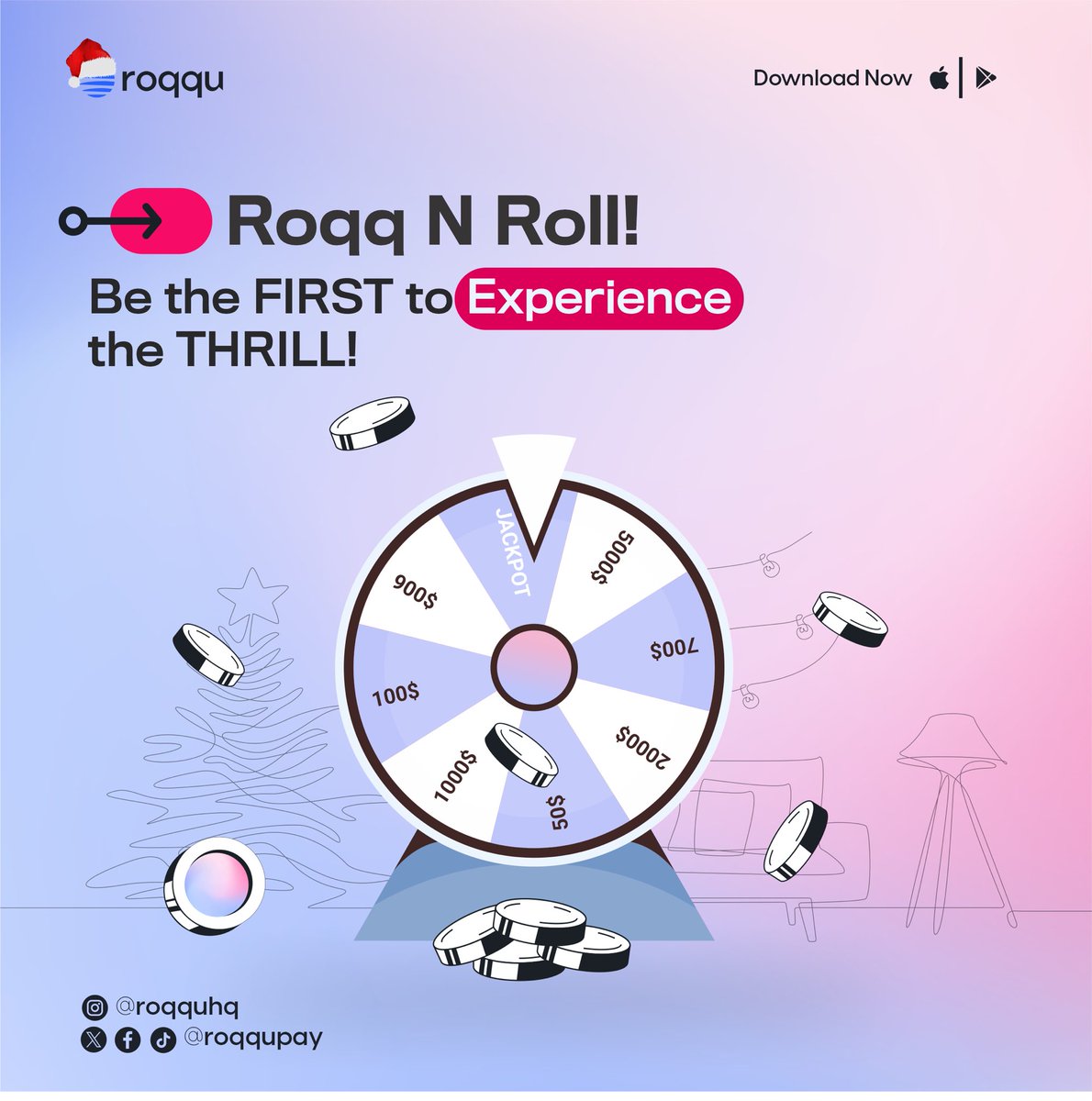 roqqupay's tweet photo. Roqq N Roll is Live!🚀

Are you ready to take a spin for a Big Win!! Be the first!
We are giving VIP access to limited Users to spin the wheel on their Roqqu App and watch your prize unfold for FREE! 

Update your App, login, follow the instructions and stand a chance to win!

Tag friends you would want to win too!
#RoqqNRoll