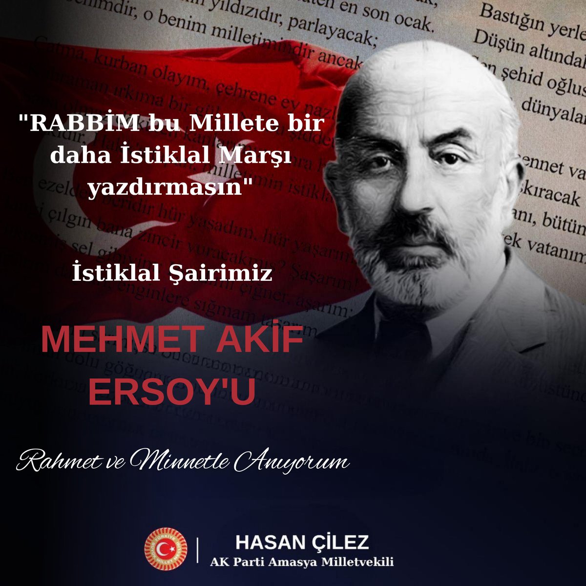 CilezHasan's tweet photo. Milli Şairimiz #MehmetAkifErsoy’u vefatının 87. yıl dönümünde rahmetle ve minnetle yâd ediyorum…
Ruhu şâd, mekanı cennet olsun. https://t.co/B05ztsHaL6