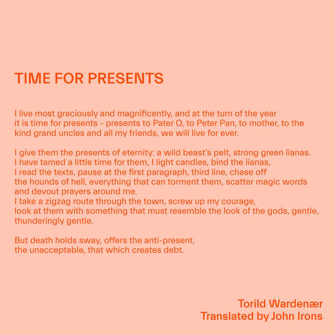 Norwegianbooks's tweet photo. Merry Christmas!

We are happy to share a new poem in our series #PoemoftheWeek⁠ :

Time for Presents
by Torild Wardenær

⁠⁠Selection made by @annettevonberg 

See all poems:
https://t.co/icsA19WZwl

#NorwegianPoetry
#PoetryInTranslation
#ReadWIT

@GlobalLitin
@read_wit https://t.co/KsVIMFbHWS