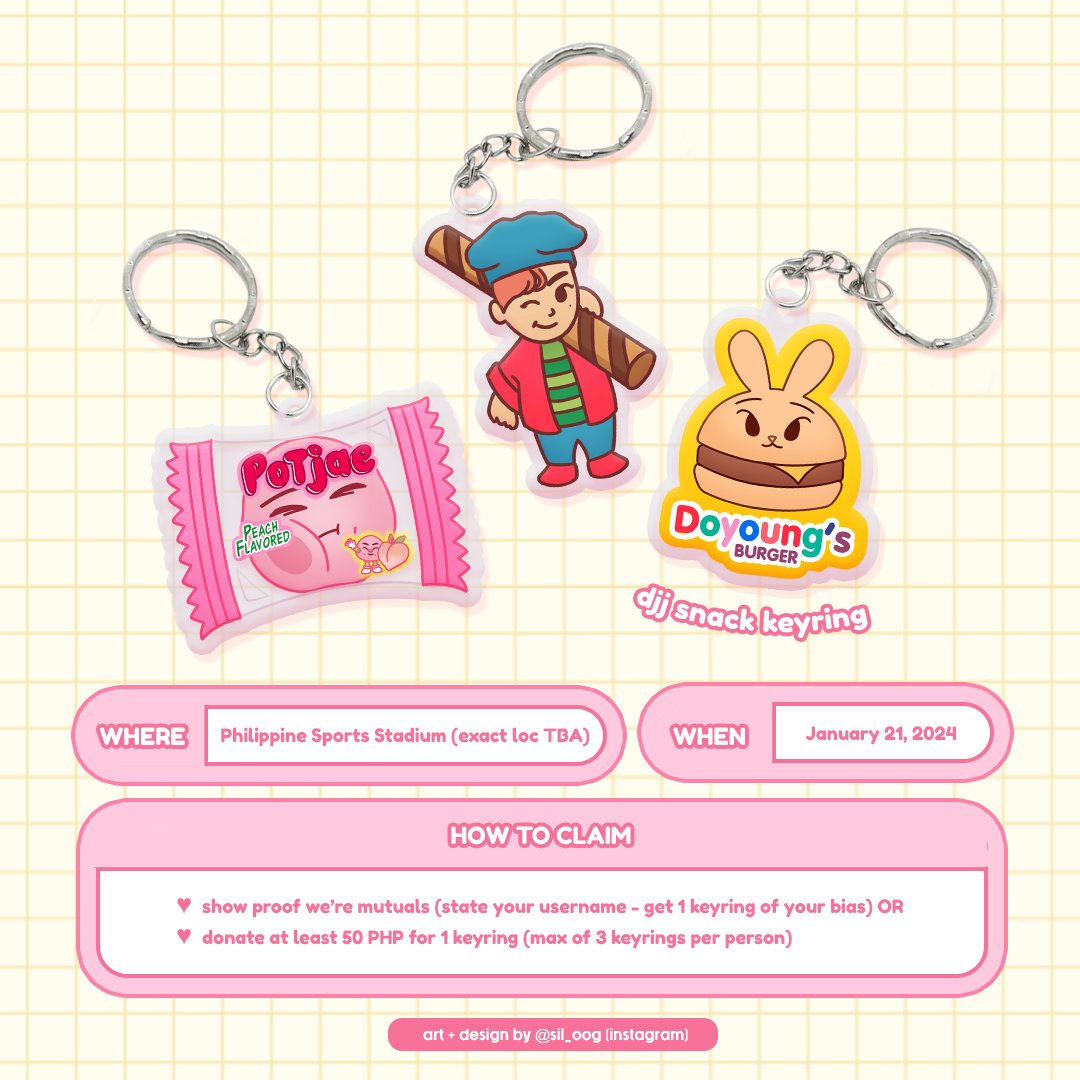 noreigrets's tweet photo. nct 127 the unity | neo city: bulacan 

fan support for #doyoung, #jaehyun, and #jungwoo by @noreigrets & @/sil_oog (IG)

✨ dojaejung x filipino snacks (⌒▽⌒)☆ ✨
🍔 stickers and acrylic keyrings
🍑 follow for updates + RT
🍫 how to claim + info in post

updates will be posted in this thread
#NEOCITY_THE_UNITY_in_BULACAN
#NCT127_NEOCITY_THE_UNITY_in_BULACAN
