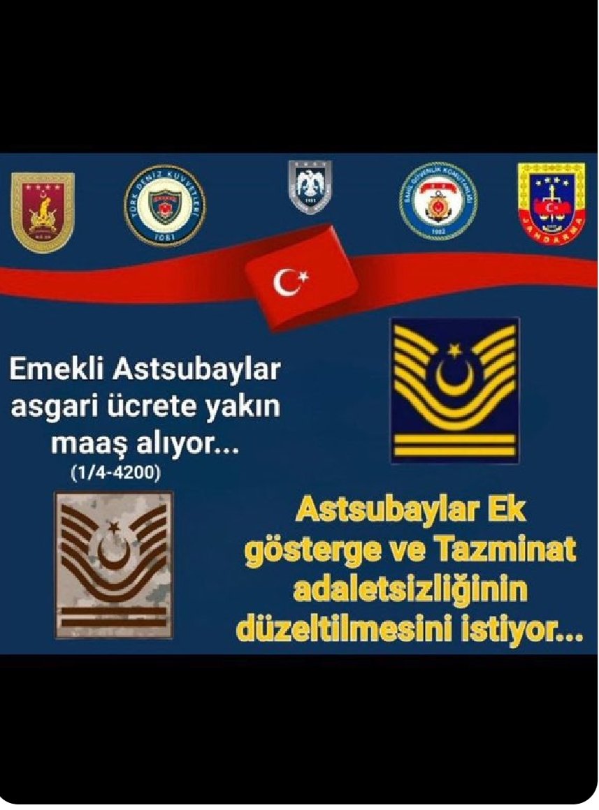 Astsubay emeklileri aclık sınırında maaş alıyor.Bu haksızlığı lütfen düzeltiniz..
#AstsubaylaraTazminat #AstsubaylaraAdalet
@RTErdogan @tcbestepe @tcsavunma @TBMMresmi @TSKGnkur @dbdevletbahceli @eczozgurozel @meral_aksener
@TBMMGenelKurulu
@yasargulerpasa 
@celebimehmeta 
@TBMM