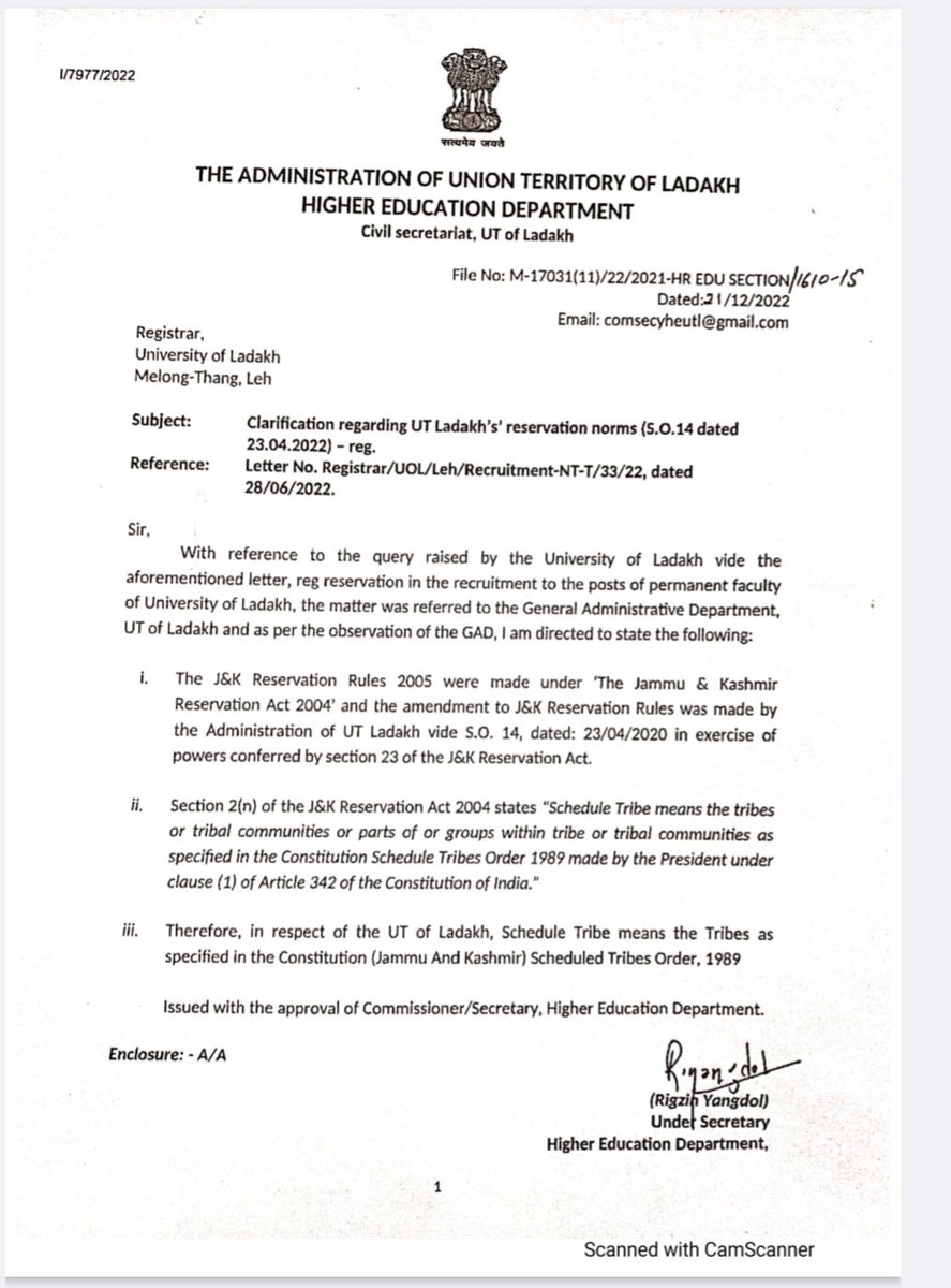 Clarification regarding ST
<a href="/lg_ladakh/">LG Ladakh</a> <a href="/DIPR_Kargil/">DIO Kargil</a> <a href="/DIPR_Leh/">DIPR Leh</a> <a href="/LAHDC_LEH/">LAHDC LEH</a>