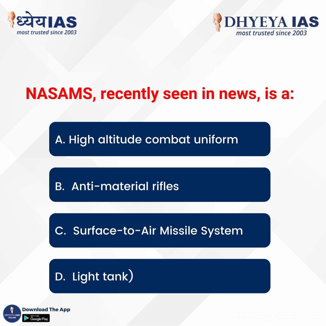 Dhyeya_IAS's tweet photo. Today's question
For more MCQ's Click on the Link given below.
https://t.co/X3jMIZuzfH
_____________________________________________
#nasam #india #quiz #currentaffairs #dhyeyaias https://t.co/4ExTpagaue