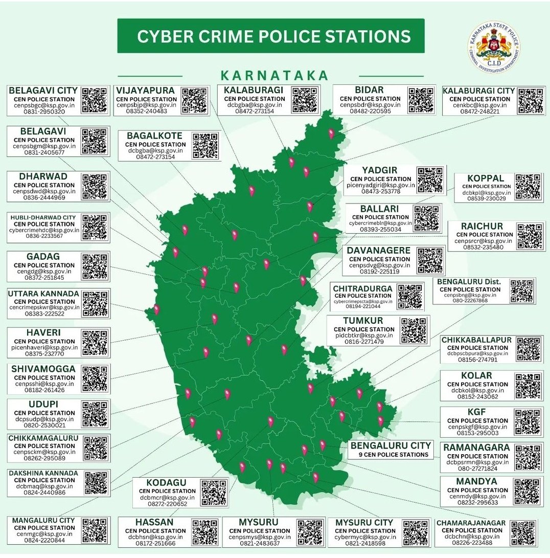 #Cybercrime #PoliceStation in #Karnataka

 #OZGLawyers
📱8779696580

✉️ cybercrime@ozg.co.in