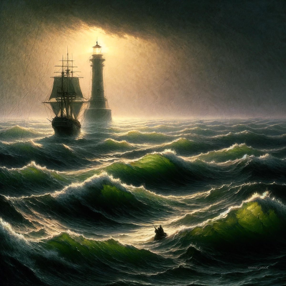 Yesterday I had some time with dall-e and photoshop. It’s absolutely magical how our creativity can find new ways of expressing itself. #dalle #dalle3art #aiassistedart #aiart #aiartcommunity #aiartwork #aiartist #aipainting #paintingart #wallart #roughsea #lighthouse #ship