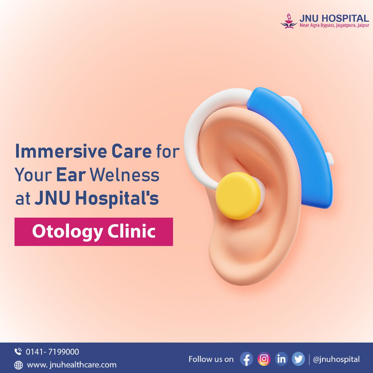 JnuHospital's tweet image. Dive into immersive care for your ear wellness at JNU Hospital's Otology Clinic. Our specialists blend expertise with compassion to ensure your auditory health is nurtured with precision and dedication. 

#OtologyClinic #EarWellness #JNUHealthcare