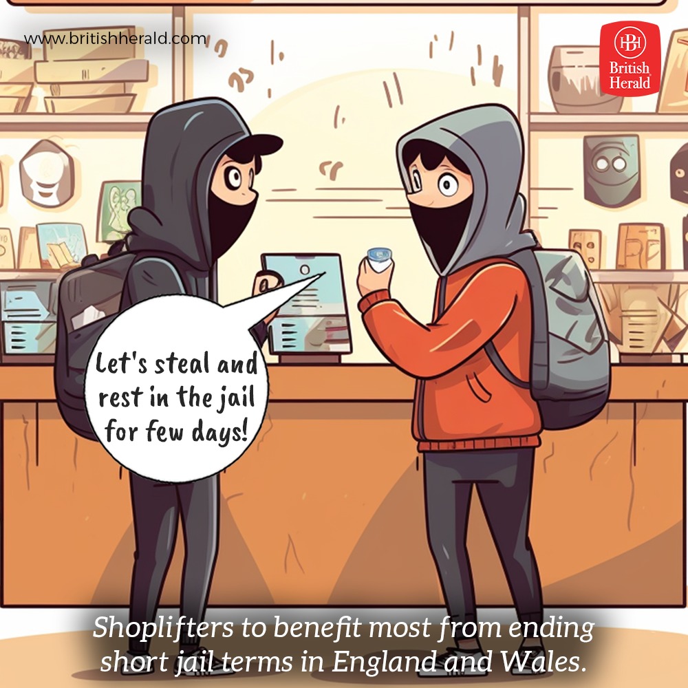BritishHeraldUK's tweet photo. #bhcomics
Shoplifters will benefit most from the government’s plans to impose a moratorium on jail sentences of less than 12 months in England and Wales, figures show.
Despite Rishi Sunak’s attempt to introduce tough sentences for criminals in the run-up to the general election, shoplifters, offenders convicted of battery, and those who have assaulted emergency workers, are the top three groups who will avoid prison under the government’s new measure.
#BritishHerald #RishiSunak #england #trending #shoplifters #memes #cartoons @RishiSunak