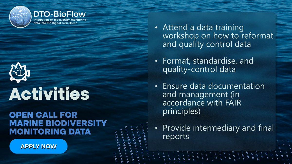 🐟Make a splash in marine data innovation, apply to our Open Call! 🌐Beneficiaries will engage in focused training activities, ensuring data conformity to international standards for a seamless flow into the #DTO via @EMODnEt biology 🗓️Deadline Jan 17 👉 tinyurl.com/mrychka