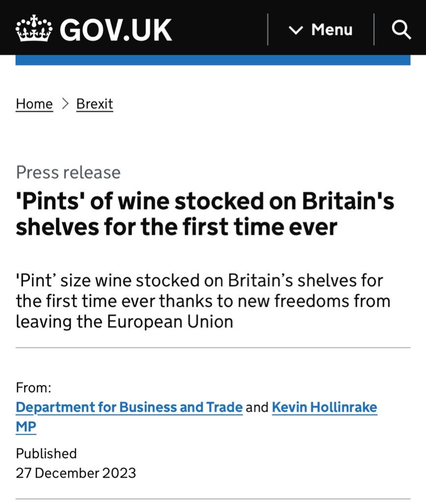 Duty on a pint of wine v continental Europe🍷 UK 🇬🇧 £2.02 Ned 🇳🇱 42p Bel 🇧🇪 36p Pol 🇵🇱 19p Fra 🇫🇷 2p Ger 🇩🇪 0p Ita 🇮🇹 0p Spa 🇪🇸 0p Por 🇵🇹 0p Aus 🇦🇹 0p … and many others Plus VAT on the duty and the wine. (UK duty on 568ml of wine 11.5%-14.5% abv is £2.02 plus 20% VAT = £2.42.)