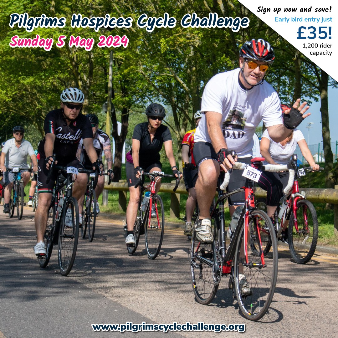 PilgrimsHospice's tweet image. 𝗧𝗵𝗲 𝗮𝘄𝗮𝗿𝗱-𝘄𝗶𝗻𝗻𝗶𝗻𝗴 𝗣𝗶𝗹𝗴𝗿𝗶𝗺𝘀 𝗛𝗼𝘀𝗽𝗶𝗰𝗲𝘀 𝗖𝘆𝗰𝗹𝗲 𝗖𝗵𝗮𝗹𝗹𝗲𝗻𝗴𝗲 𝗶𝘀 𝗯𝗮𝗰𝗸 𝗼𝗻 𝗦𝘂𝗻𝗱𝗮𝘆 𝟱 𝗠𝗮𝘆 𝟮𝟬𝟮𝟰! 🚴💙 
Find out more and sign up for Early Bird entry of just £35: bit.ly/PHCycleChallen…
#PilgrimsHospices #CycleChallenge