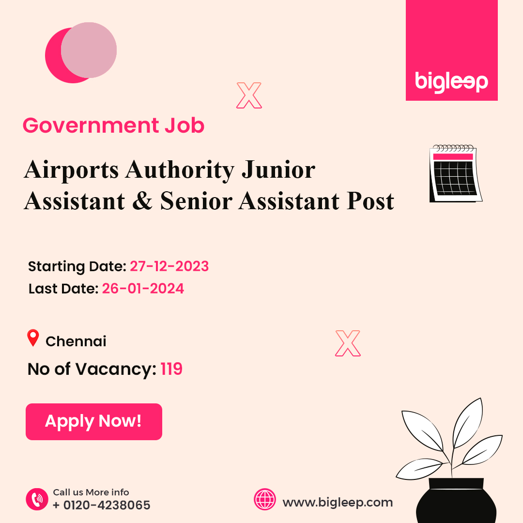 Airports Authority Junior Assistant & Senior Assistant Post

Hiring Now: Airports Authority Of India (AAI)

Apply Now: bigleep.com/job/airports-a…

#jobavailable #jobsinindia #applicationfee #jobsinindia #newjobs #jobhiring #jobalerts #AirportJobs #airportassistantjobs
#chennaigov