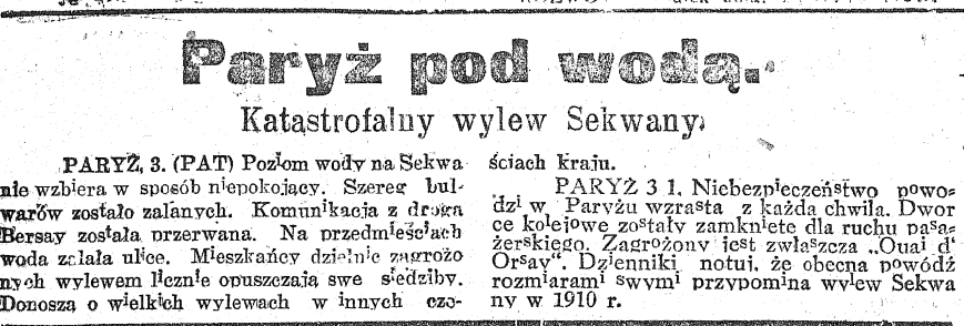 Wiadomosci_'s tweet photo. 4 stycznia 1924. Sto lat temu gazety pisały: #Paris Katastrofalna powódź, #Dubno - nieznani sprawcy spalili polski folwark, #Lwów dwaj chłopcy zaginęli razem z dużą gotówką, #Łódź bohaterski chorąży Bronisław Szarocki z gołymi rękami ruszył na uzbrojonego w sztylet bandytę https://t.co/2fmuooryuM