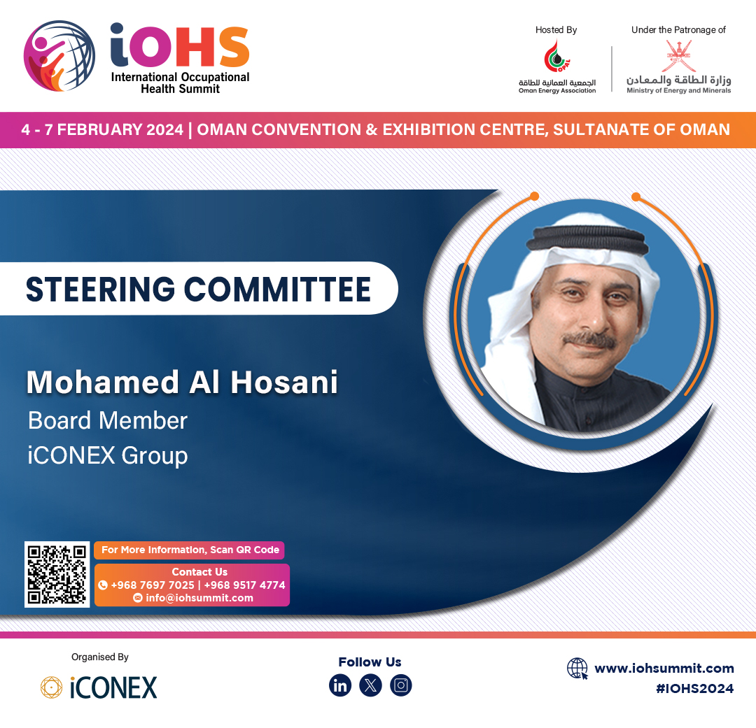 iohsummit's tweet photo. We are proud to welcome Mohamed Al Hosani, Board Member, iCONEX Group as Steering Committee, IOHS 2024

4-7 February 2024 | Oman Convention &amp; Exhibition Centre, Sultanate of Oman

To know more, visit us: https://t.co/coBpyFGmZS

#IOHS2024 #SteeringCommittee #Oman #iCONEX https://t.co/ZBXFGGx4T9