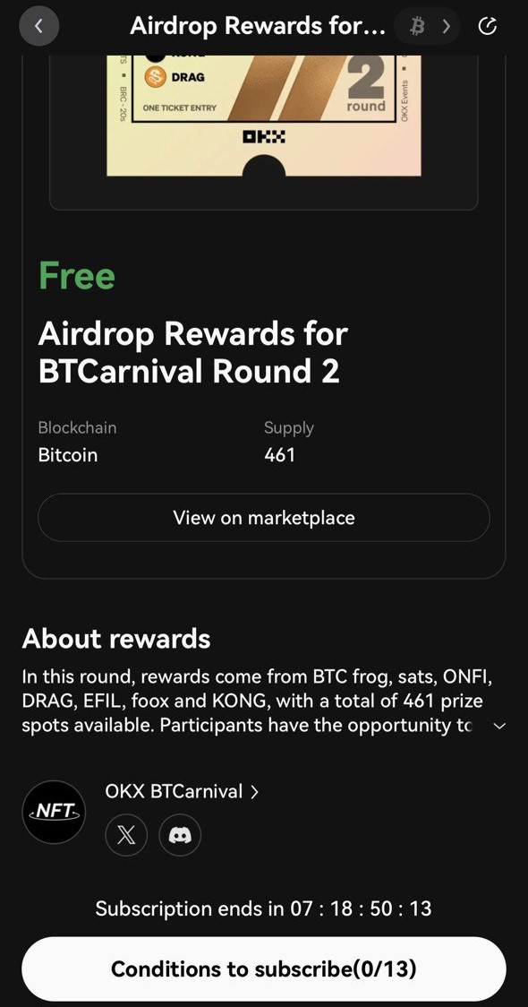 deg_ape's tweet photo. Apparently, if you're trading on OKX's Ordinals Market for the BTCarnival, there's a chance to win from a pool of ordinal prizes like Bitcoin Frogs and $sats.

Love the variety for this one! 🚀 https://t.co/RuJwO11FqD