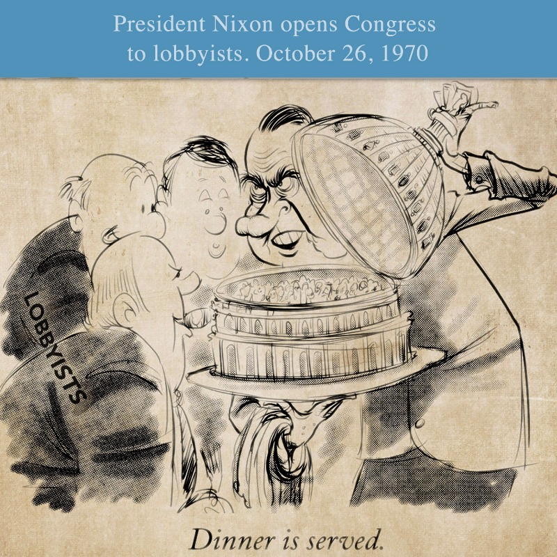 What happened in 1970? 

Nixon signed the 1970 LRA, opening Congress to lobbyists.

congressionalresearch.org/LRA.html