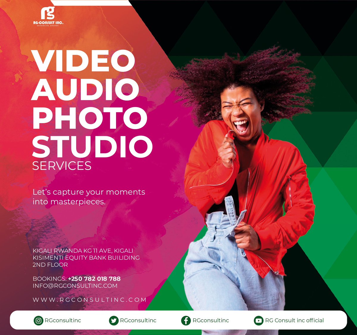 Rgconsultinc's tweet photo. Whether it’s #AudioProduction, #VideoProduction, or #PhotoSessions, @Rgconsultinc has got you covered. Book your #Studio time now! 🎬📸
For Bookings, call: 0782018788 or email: Info@rgconsultinc.com https://t.co/p1wfl5EtlA