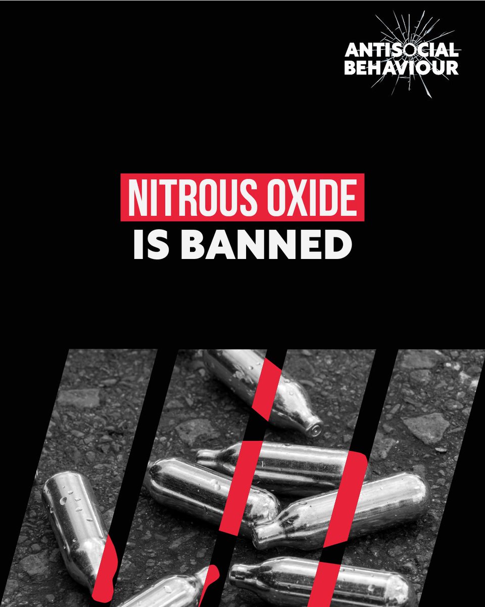 🚫 Possession of nitrous oxide or 'laughing gas' to get high is illegal.

If you're heading out for #newyear's eve, don't make a decision that could result in a large fine or even a criminal record.

Antisocial behaviour will not be tolerated on any day of the year.