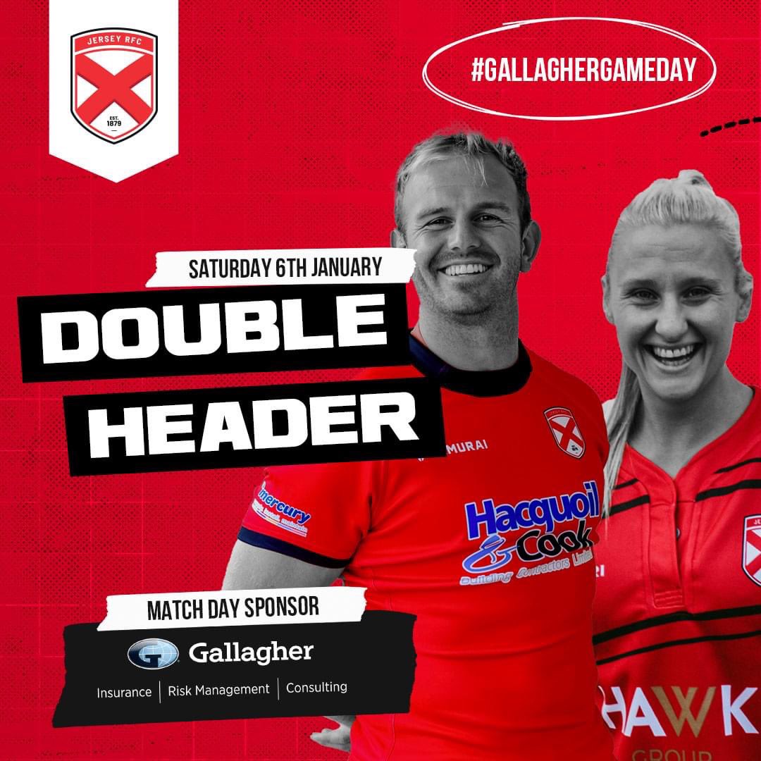GALLAGHER GAME DAY 🏉🇯🇪

✏️ Pencil us in ... 

🗓️ Saturday 6th January 
💥 DOUBLE HEADER

📌 Jersey RFC Women  🆚 Worthing RFC
📌 Jersey RFC Mens 1st XV 🆚 Farnham RFC 

🏟️ Both games on Pitch 1
🎫 Free entry

📣 Match Day kindly sponsored by <a href="/GallagherUK/">Gallagher UK</a> 

#GallagherGameDay