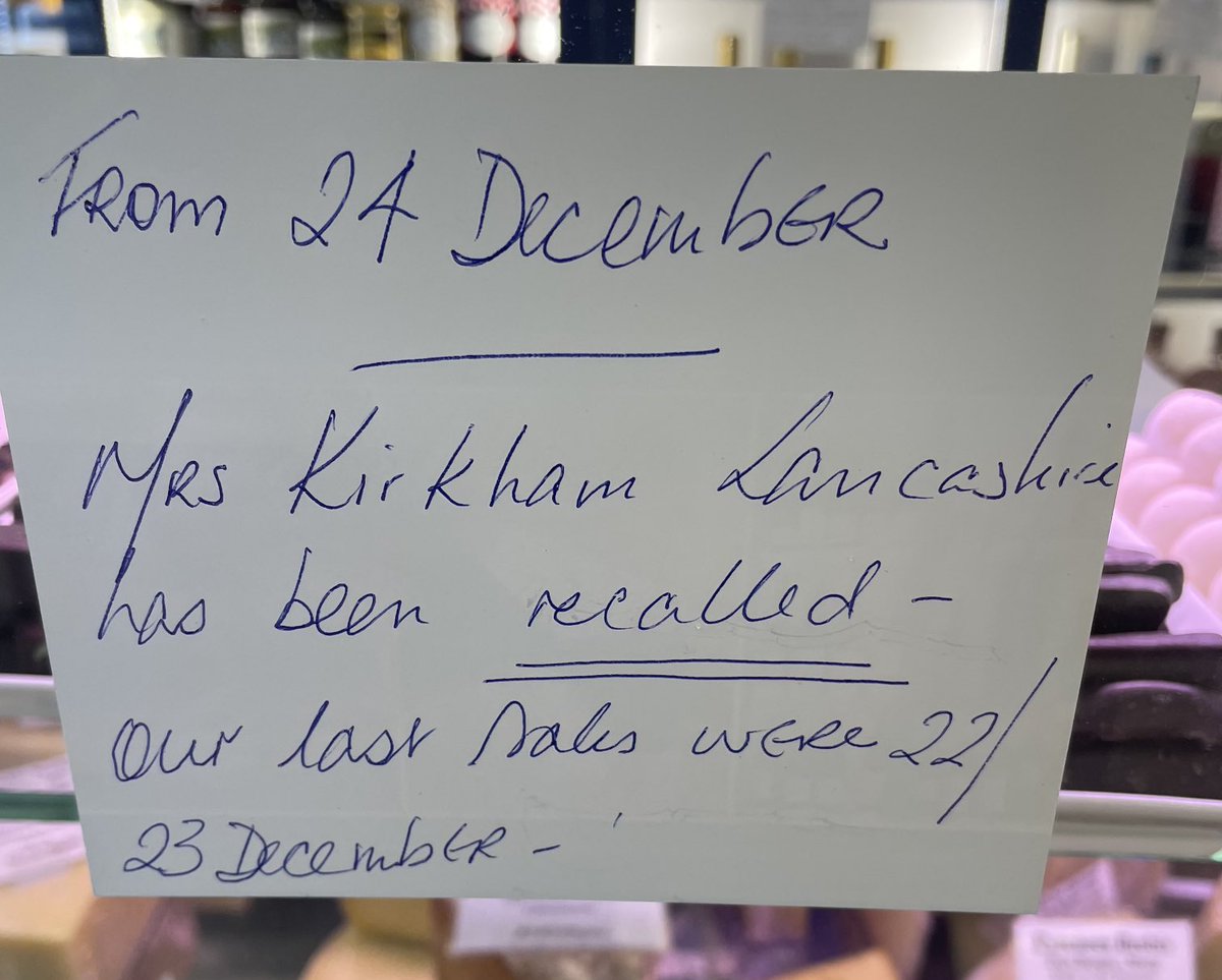 **Food Recall Notice: E. Coli Risk**

Dear Valued Customers,

We want to bring to your attention a food safety concern related to certain cheeses from Mrs Kirkham's The Food Standards Agency (FSA) has issued a recall due to a potential E. coli call us 02086735373