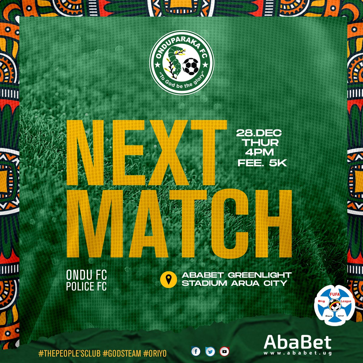 OnduparakaFC1's tweet photo. NEXT MATCH | #ONDUPOL

We have plot for Tomorrow....

#AmaOnduparaka https://t.co/ovY0x8vjhT