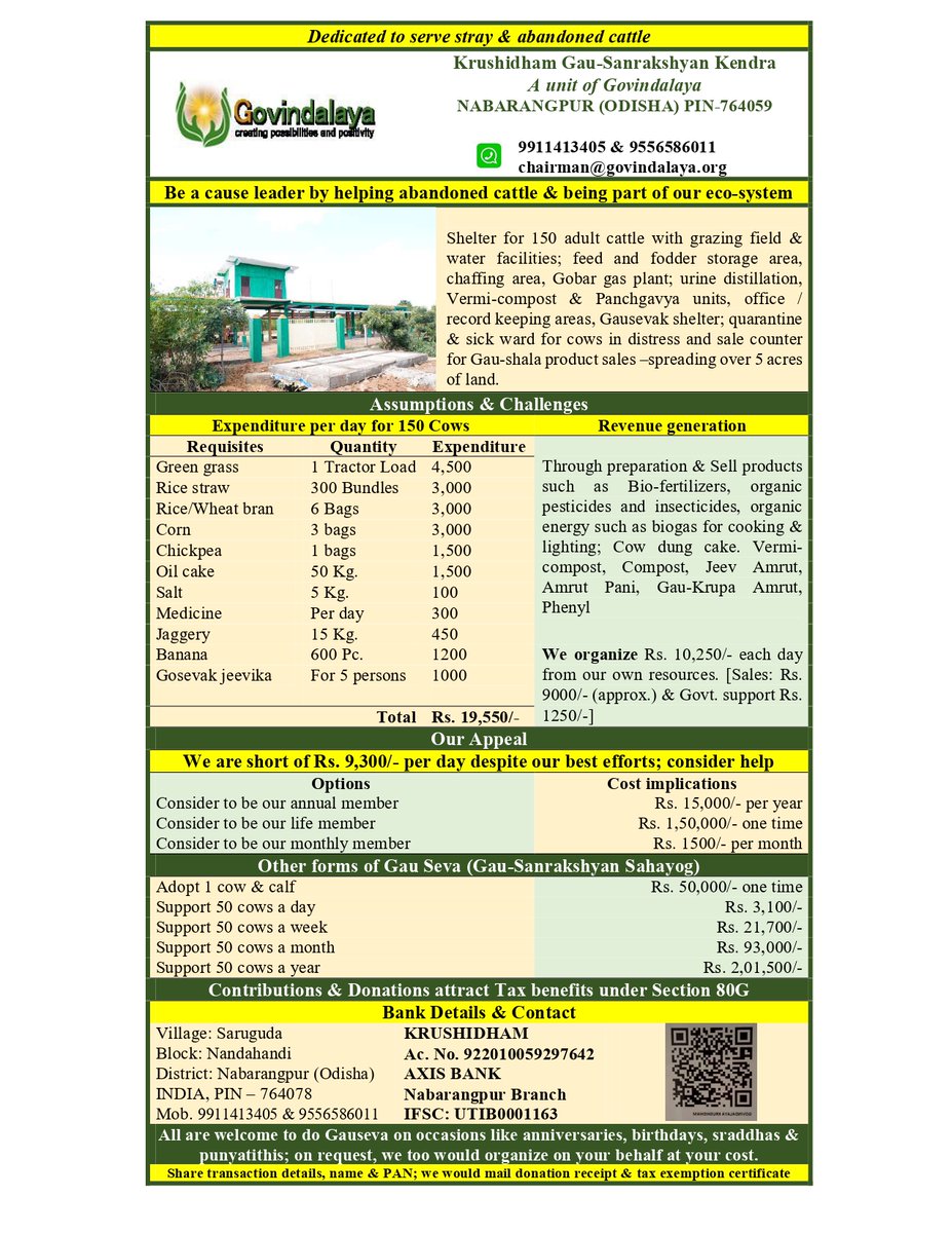 Krushidham's tweet photo. All are welcome to be a part of our initiative "Abandoned Cattle's Freedom from hunger &amp; thirst, space constraints, discomfort, pain, injury &amp; disease; and fear &amp; distress"

@farddept @arvindpadhee @DMnabarangpur @ShanmugaPatro @rajaaswain @Amar4Odisha @kaykaymenon02 https://t.co/J4x4BRcFec