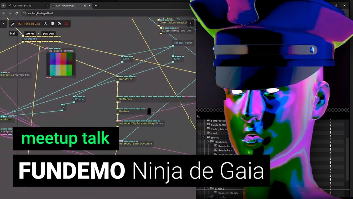 'Ninja de Gaia' won 3rd place at @inerciaparty ! Watch anticore share how it was created using cables.gl: youtu.be/R9-D4SxBd90 #CreativeCoding #VisualProgramming #DemoScene #InteractiveArt