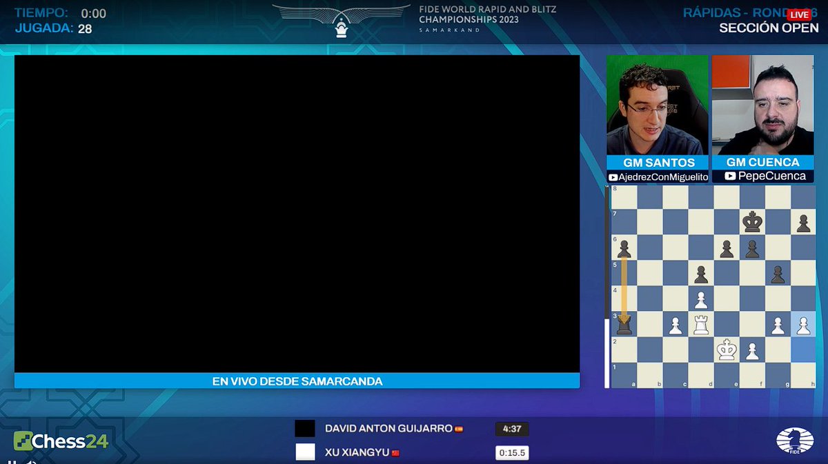 Quería felicitar a la <a href="/FIDE_chess/">International Chess Federation</a> por lo bien que mantiene la tensión durante el mundial de rápidas. Los pgns sin funcionar y las cámaras que se apagan o congelan. Por fin el ajedrez es un thriller. Un aplauso para ellos.