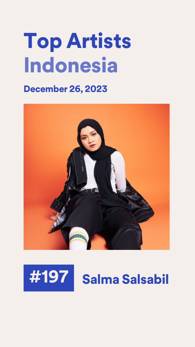 salmastreams_'s tweet photo. Update.

🏆 #BungaHatiSalmaSalsabil is on Daily Top Songs Indonesia at #76th

🏆 #SalmaSalsabil is in #197th position on Top Artist Indonesia 

Thank you @SpotifyID, keep streaming and let's make it to top 70 Salmine 🔥 https://t.co/6jroszHOBH