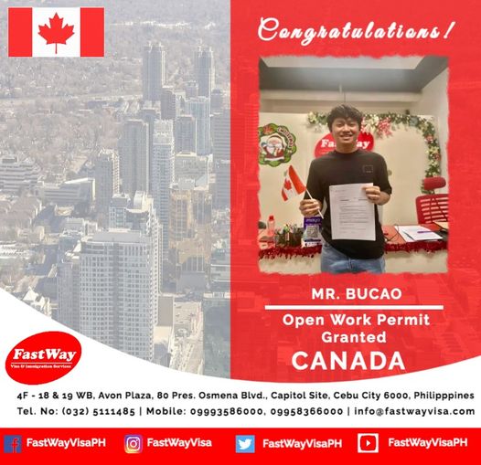 VISA NOTIFICATIONS: OPEN WORK PERMIT GRANTED FOR CANADA! CONGRATULATIONS, MR. BUCAO 

#torontoontariocanada #openworkpermit #studentvisadependent #worldwideservice #freeconsultation #Fastway #manila #cebuphilippines #visaapproved #visaconsultancy