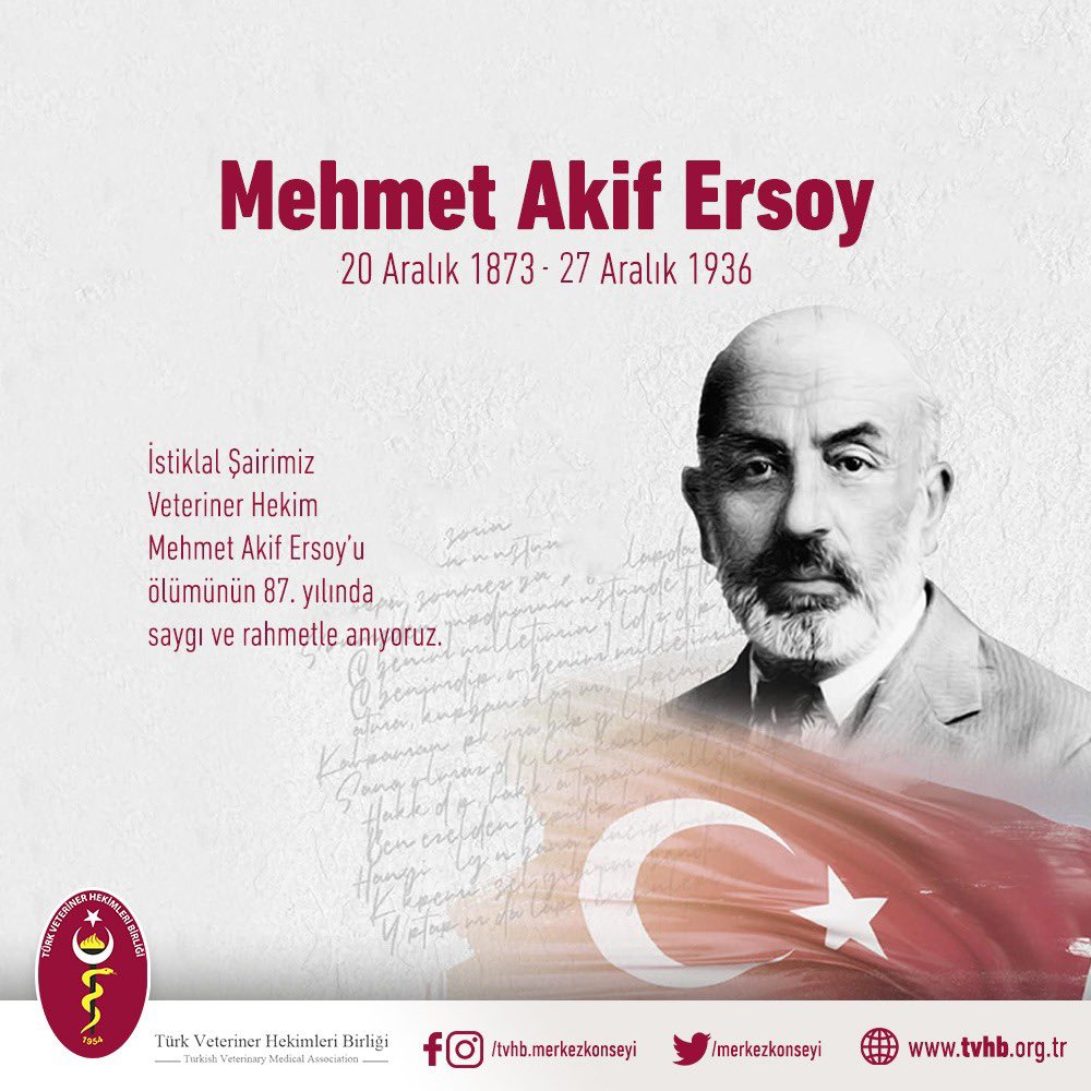 merkezkonseyi's tweet photo. "Tarihe mal olmuş bazı üstün şahsiyetler vardır ki haklarında ne kadar şey yazılmış ve yaşamları ne kadar incelenmiş olursa olsun; yine de onları tüm yönleriyle ve layıkıyla anlatmak zordur. Bu, belki de büyük insan olmanın temel vasıflarından biridir. Büyük şahsiyetler çok yönlüdürler. Buna belki de en önemli örneklerden biri Mehmet Akif Ersoy'dur. Üzülerek belirtmeliyim ki Türk toplumu O'nu tüm yönleri ile bilmiyor. Ölümünden bu yana geçen 75 yıl içinde Türk aydınları kendisini tüm müktesebatı ile kamuoyumuza tanıtamamışlardır. Daha da acısı, çoğu zaman çifte standart sahibi yarı aydınlar, Mehmet Akif'i, körlerin fili tarif ettiği gibi işlerine geldiği şekilde yorumlamışlardır. Dini hassasiyetleri ağır basan kesimler O'nu yalnızca İslamcı yönüyle, edebiyatçılar ise edebi yönüyle değerlendirmişlerdir. Ama, O samimi bir dindar ve büyük bir şair olmasının yanında, katıksız bir Türk Milliyetçisi, gerçek bir toplumcu, gerçek bir vatansever ve eylem adamı, iyi bir aile reisi, iyi bir sporcu, bizim için daha da önemlisi Okulunu birincilikle bitiren, ülkesine çok zor şartlarda hizmet eden üst düzey bir veteriner hekimdir. Mezun olduğu 1893 yılından başlamak üzere Osmanlı Devleti'ne bağlı Anadolu'da, Rumeli'de, Şam ve Halep Vilayetlerinde veteriner hekimlik yapmış, en son 1913 yılında Veteriner İşleri Genel Müdür Yardımcılığı görevinde iken kendi isteğiyle ayrılmış. bilfil 20 sene hizmet vermiştir."

Prof. Dr. Ferruh Dinçer - Veteriner Hekim Gözüyle Veteriner Hekim Mehmet Akif Ersoy Dosyası - TVHB Dergisi