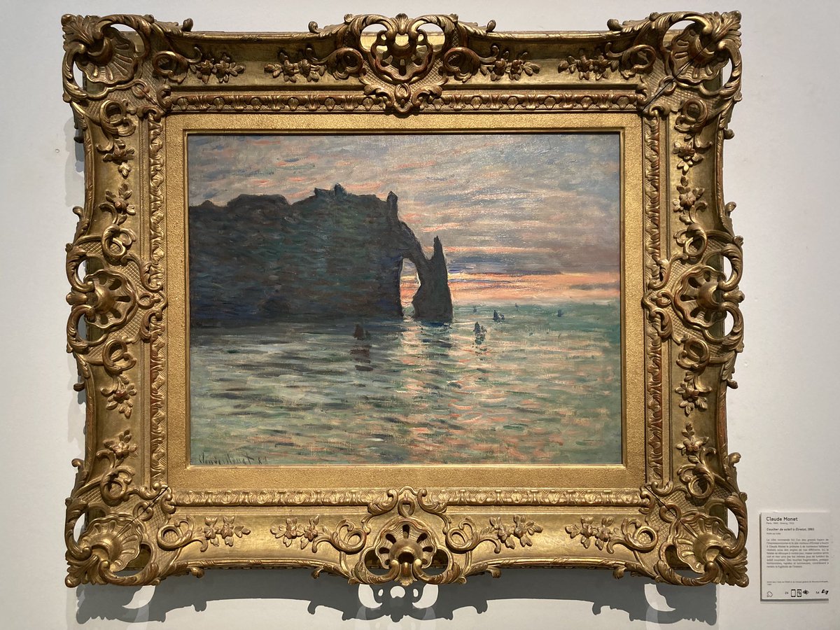 Claude Monet, Soleil couchant à #Étretat, musée des beaux-arts @NancyTourisme (le compte @beauxarts_nancy étant malheureusement devenu muet) fr.wikipedia.org/wiki/Les_Falai…