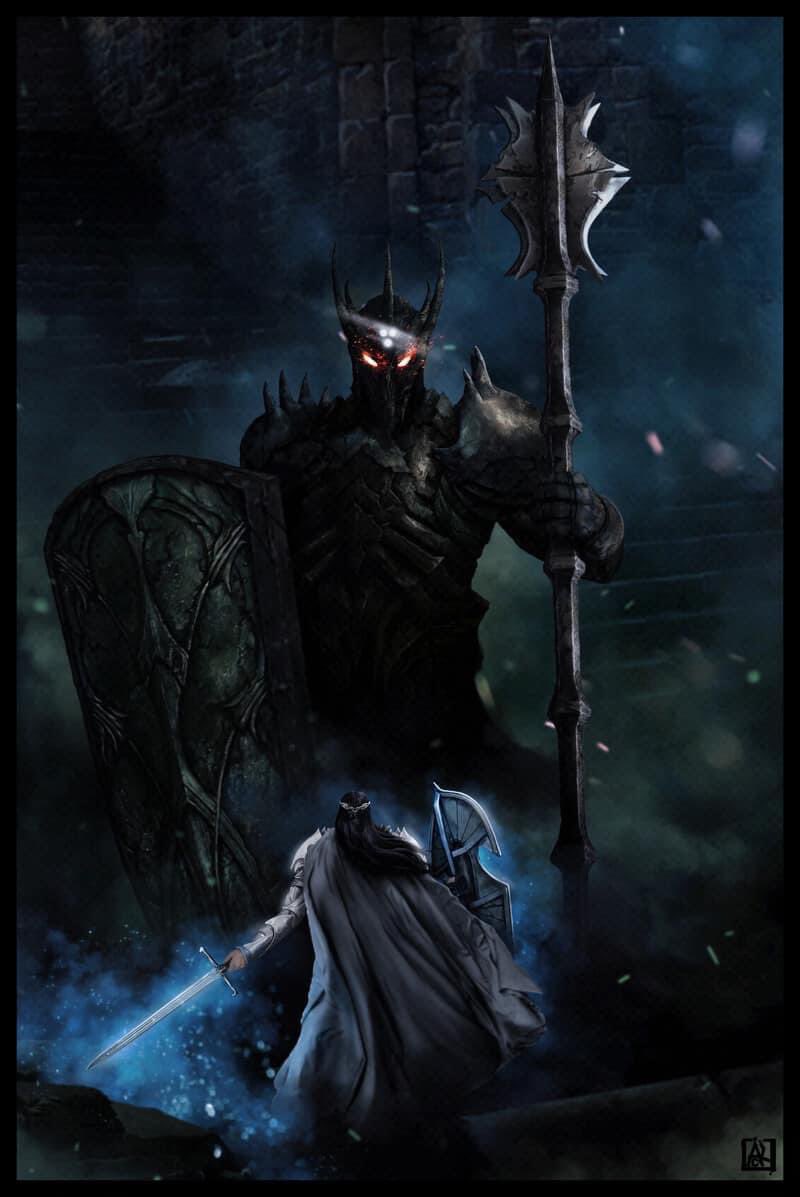 SeanMac67914982's tweet photo. “Morgoth... issued forth clad in black armour; and he stood before the King like a tower, and his vast shield.., cast a shadow over him like a stormcloud. But Fingolfin gleamed beneath it as a star; ..and he drew his sword Ringil, that glittered like ice.”

By Ahmet Can Kahraman https://t.co/T7r1FFuqSx