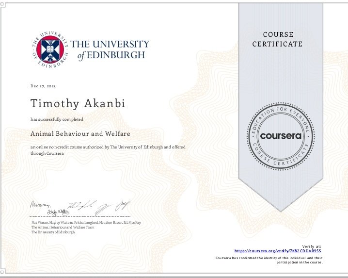 Tim_kanb's tweet photo. 🥳🥳🥳
Wow, Just completed my course.
It's was really fascinating and thought provoking. We all need to do more for our animals, their welfare is really important.
Thanks to all the tutor
I'll really wish to further my learning through Msc program.
#EdAniWelf https://t.co/81k9xN1JZ3
