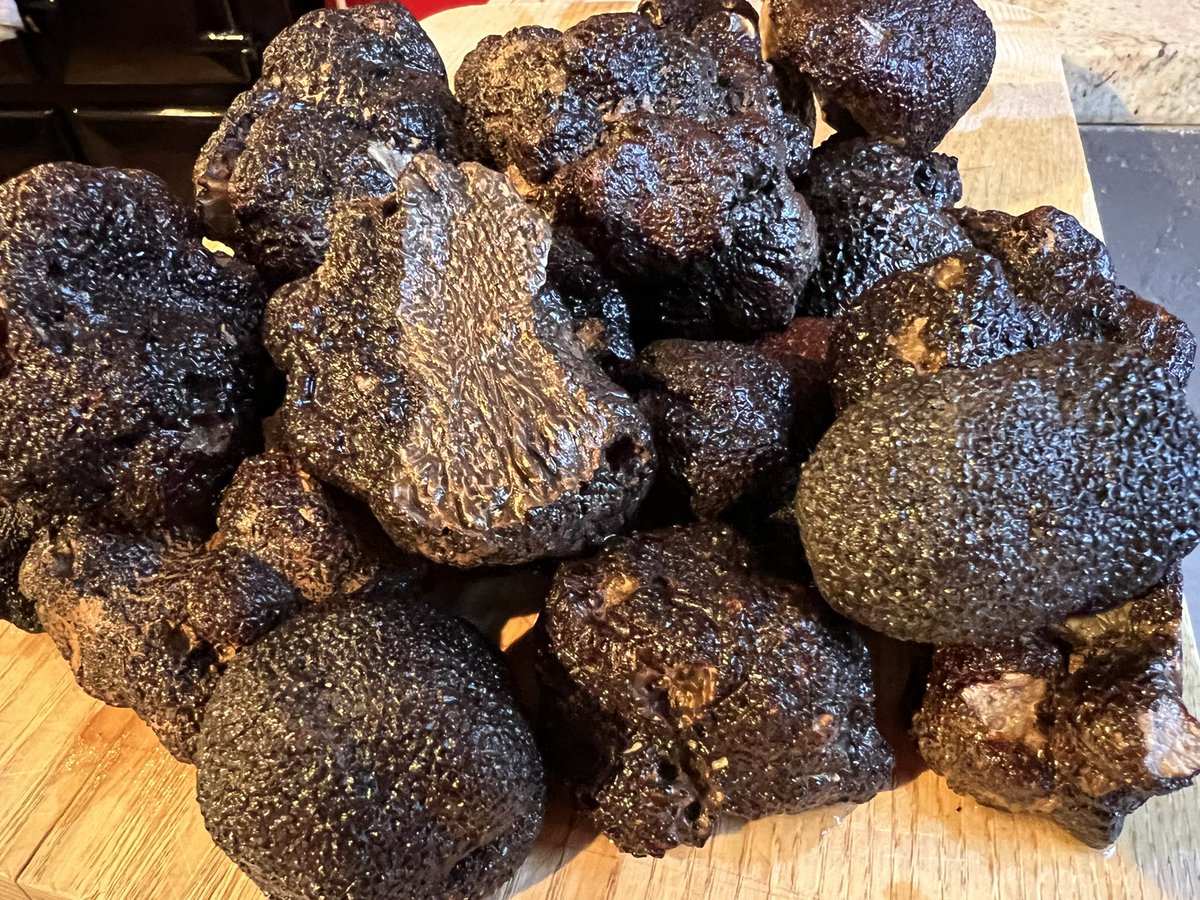 michelrouxjr's tweet photo. Just shy of a kilo of perfectly ripe black truffles. Well worth a stroll in the woods this morning https://t.co/O1Cxw0rqkL