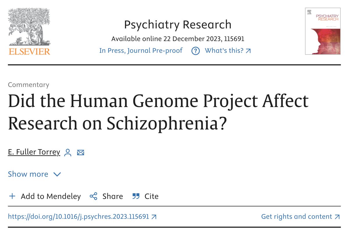 'In 1996 NIMH began shifting its [..] resources from clinical studies to basic research based on the promise of the Human Genome Project. 3 decades later [..] investment has yielded almost nothing clinically useful [we should] review NIMH`s schizophrenia research portfolio.'