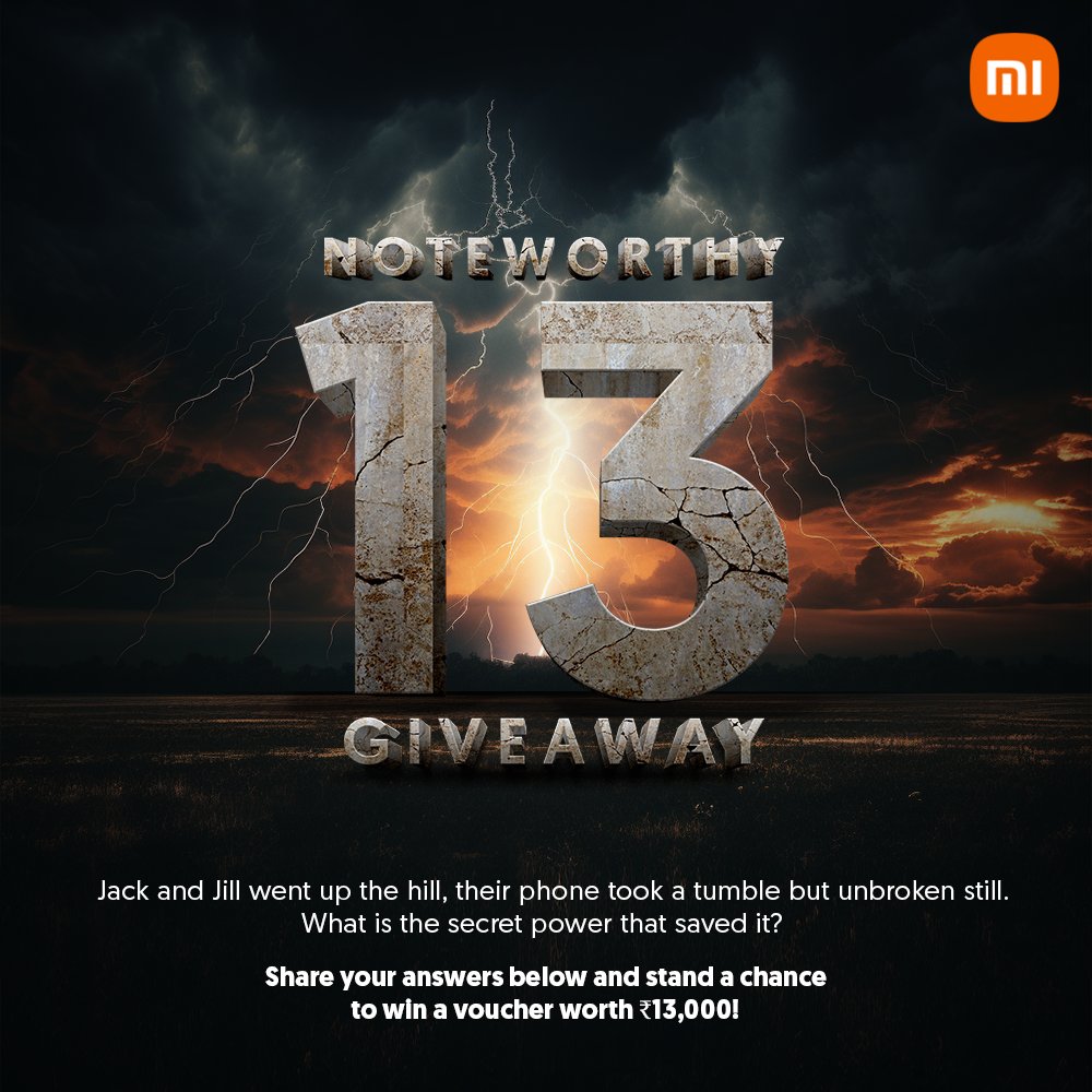 XiaomiIndia's tweet photo. Join the thrill of the Noteworthy 13 Giveaway! 
Let's see if you can crack our second question? 

Share your answer using #RedmiNote13 #SuperNote, and you could be one of the 13 winners getting a ₹13,000 voucher! https://t.co/iFw9xhFzV3