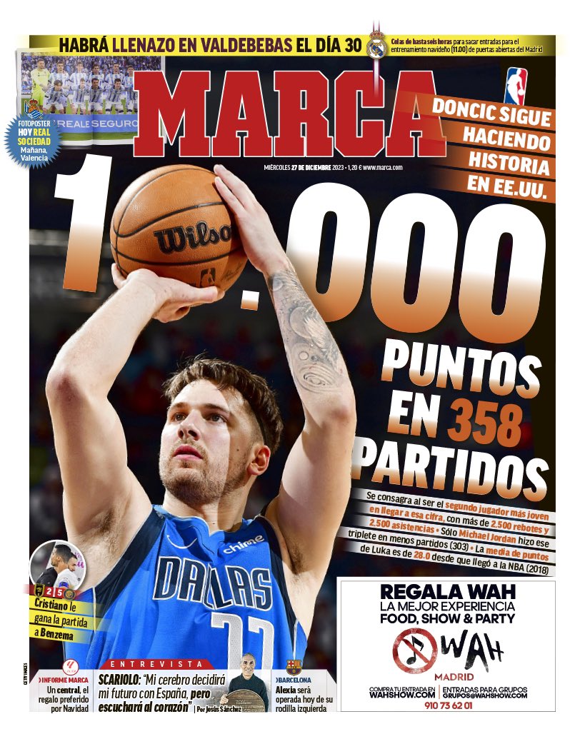 Lepo je videti, da v Madridu Luko Dončića še vedno jemljejo za svojega. Ob 10-tisoči točki v NBA so mu posvetili naslovnico največjega športnega dnevnika.