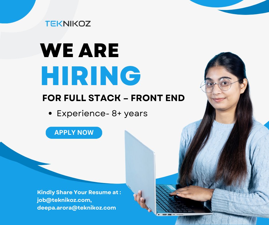 Teknikoz1's tweet image. 📢🔍 WE ARE HIRING 🔍📢
👉For Full Stack – Front end
For more visit - linkedin.com/feed/update/ur…
✉️ Email your CV -
job@teknikoz.com
deepa.arora@teknikoz.com
#TEKNIKOZ #fullstackfrontend #technicaljobs