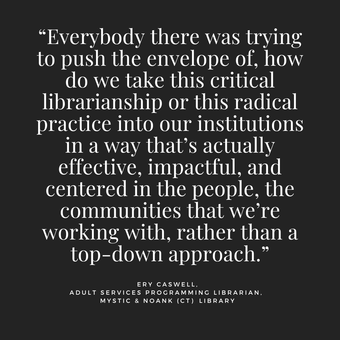 Ery Caswell, an adult services programming librarian at Mystic &amp; Noank (CT) ­Library is one of 25 participants selected for RLI’s inaugural class.
"Library School Gets Real: The Radical Librarianship Institute is here to make change"

ow.ly/v2GH50Qm3Ko