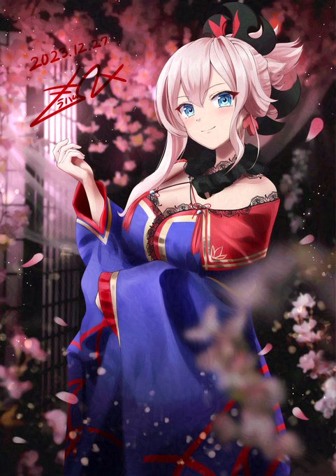冬コミの新刊から、コスプレお写真イラスト化のご紹介第二弾!🐿️ ましょこさん(@MasyoCos)武蔵ちゃんをイラスト化させていただきました!⚔️ お写真の優雅な雰囲気を活かせるよう、アレンジを加えて仕上げてみました!🌸 photo📷:さざびいさん(@SazabyK) #すぺありぶ・どらごん