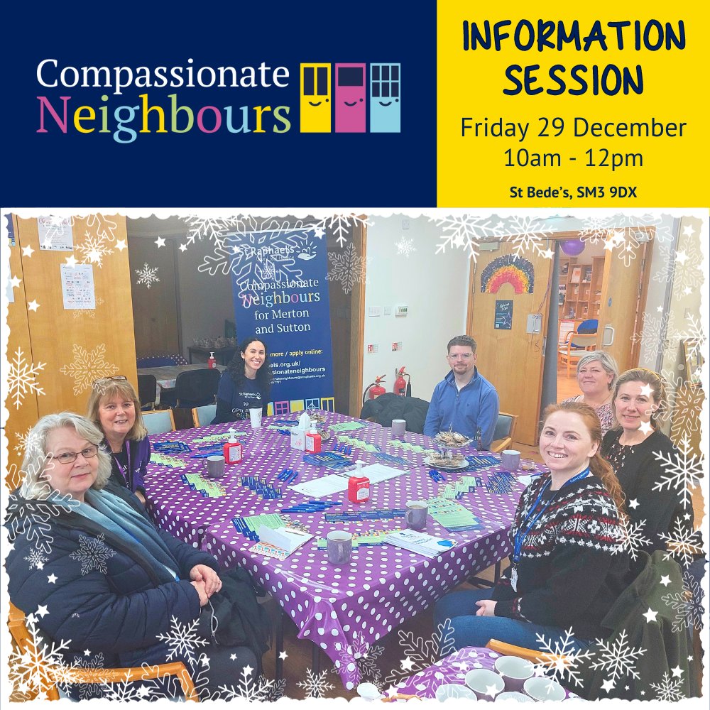 St_Raphs's tweet photo. We're holding our last Information Session of the year for anyone interested in becoming a #CompassionateNeighbour. Please pop in for a chat over a cup of tea and biscuit!

Our volunteers are helping to tackle #loneliness during this important time of year and you can too! https://t.co/6RDSsp0EI9